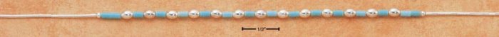 STERLING SILVER 16" LIQUID SILVER TURQUOISE HESHI & OVAL BEAD NECKLACE