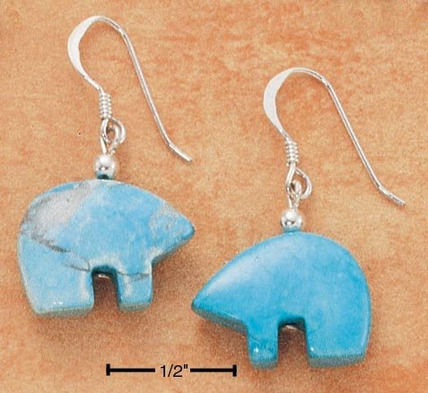 STERLING SILVER TURQUOISE FETISH BEAR FW EARRINGS