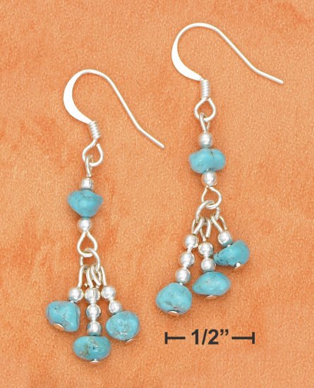 STERLING SILVER TURQUOISE NUGGET TRIPLE DANGLE EARRINGS