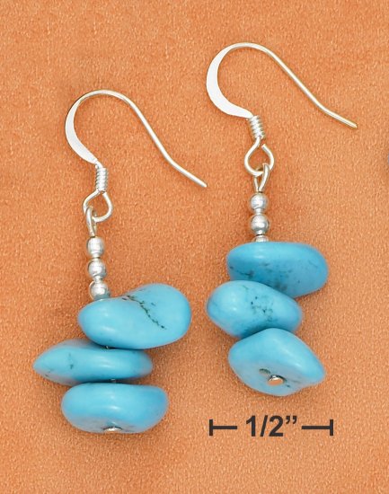 STERLING SILVER TRIPLE LARGE TURQUOISE NUGGET EARRINGS