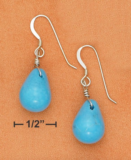 STERLING SILVER 10X14MM SMOOTH TURQUOISE TEARDROP EARRINGS