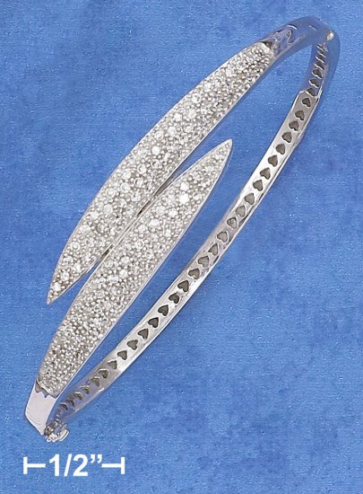 STERLING SILVER CLEAR CZ BYPASS HINGED BANGLE BRACELET