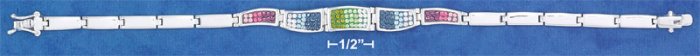 STERLING SILVER 7" BRACELET W/ PINK,BLUE,GREEN,& CLEAR CRYSTALS