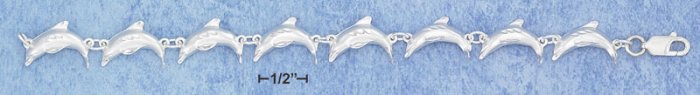 STERLING SILVER 7" HP DC 13MM LONG DOLPHIN LINK BRACELET