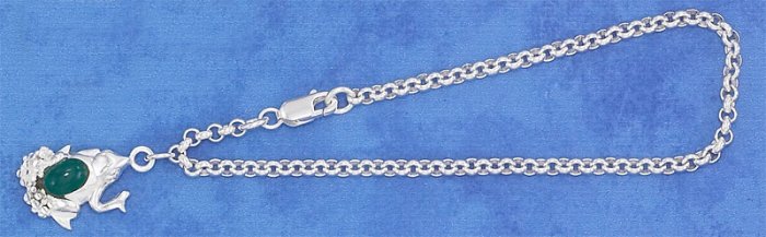 STERLING SILVER 7" 3MM ROLO W/ 17MM FROG & AVENTURINE CABOCHON