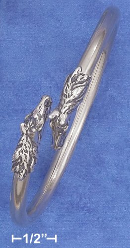 STERLING SILVER 4.5MM TUBULAR CUFF BRACELET WITH ANTIQUED HORSE HEAD ENDS