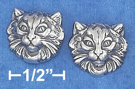 STERLING SILVER LARGE CAT FACE POST EARRINGS