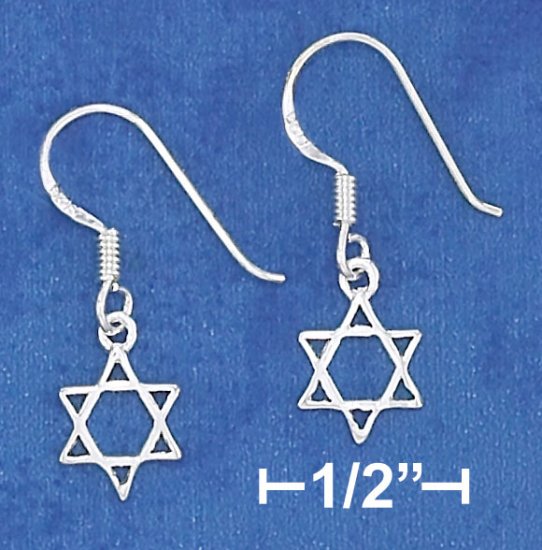 STERLING SILVER DAINTY 8MM STAR OF DAVID FRENCH WIRE EARRINGS