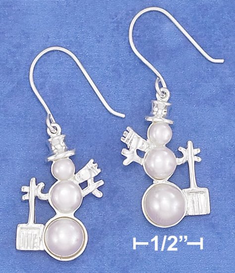 STERLING SILVER HP 26MM TRIPLE PEARL SNOWMAN EARRINGS