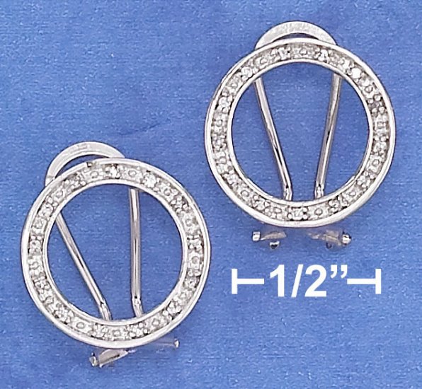 STERLING SILVER 17MM OPEN CIRCLE CZ POST EARRINGS