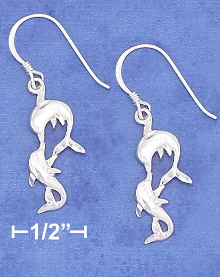 STERLING SILVER HP DC 10X19MM FLAT KISSING DOLPHINS EARRINGS