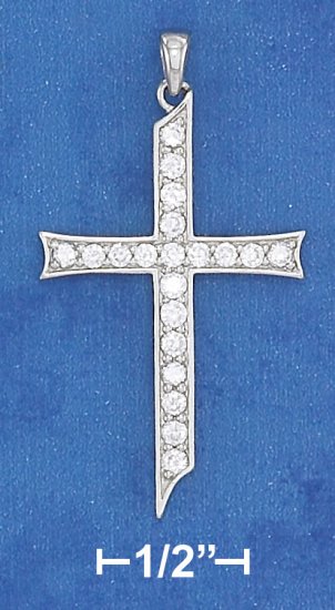 STERLING SILVER RP 18" CABLE NECKLACE WITH CZ CROSS PENDANT