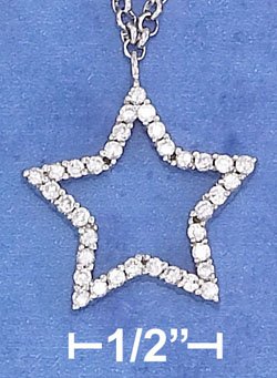 STERLING SILVER CURB NECKLACE W/ CZ STAR PENDANT ADJ 18-20"