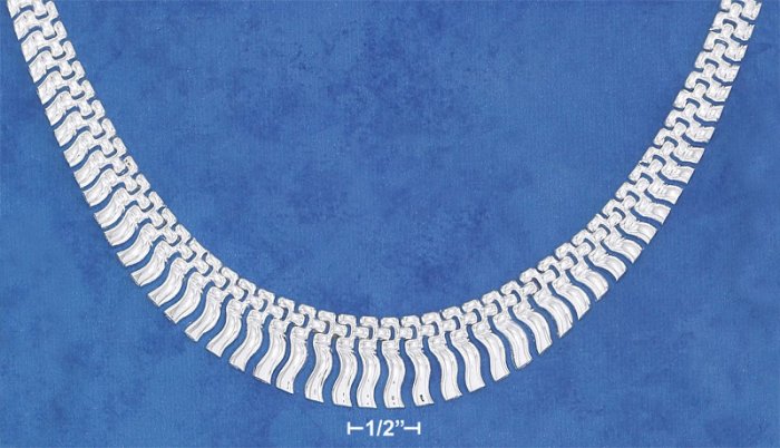STERLING SILVER HP 7MM WIDE FANCY STAMPATO NECKLACE W/ GRADUATED FRINGE TASSLES 17"