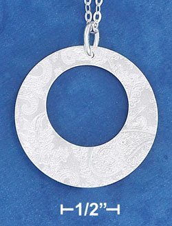 STERLING SILVER 18" PENDANT CHAIN W/ LASER ETCHED FAT BOTTOM CIRCLE PENDANT