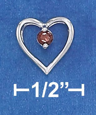 STERLING SILVER RP 18" CABLE CHAIN W/ OPEN HEART & 3MM GARNET NECKLACE
