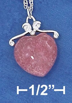 STERLING SILVER 16"-18" RHODONITE HEART NECKLACE