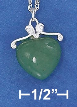 STERLING SILVER 16"-18"GREEN AVENTURINE HEART NECKLACE