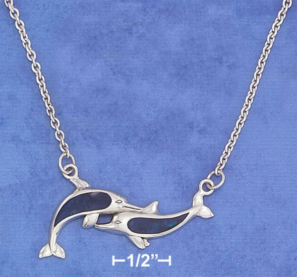 STERLING SILVER 16"-18" PAUA SHELL DOUBLE DOLPHINS NECKLACE