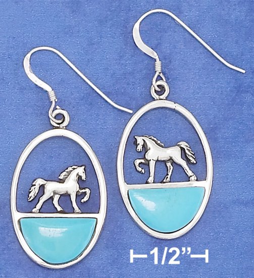 STERLING SILVER EARRINGS With WALKING HORSE AND TURQUOISE INLAY.