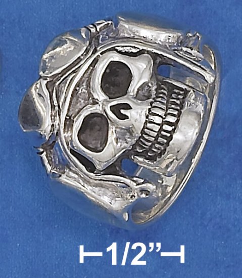 STERLING SILVER ANTIQUED SKULL RING