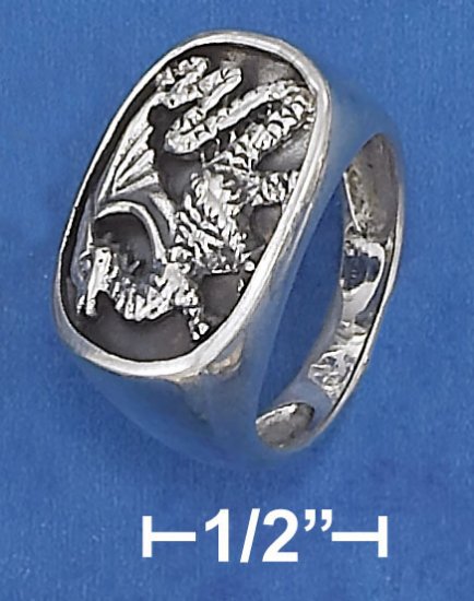 STERLING SILVER MEN'S OVAL DRAGON SIGNET RING .