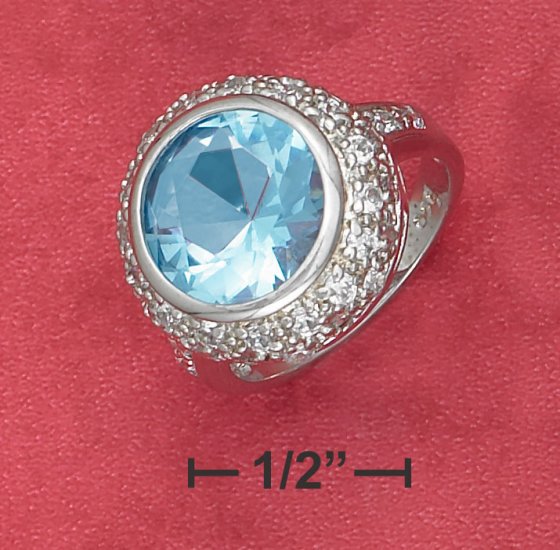ESTATE STYLE STERLING SILVER 5 CT ROUND SYNTHETIC BLUE TOPAZ RING .