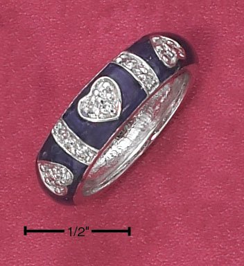 STERLING SILVER PURPLE ENAMEL BAND WITH PAVE CZ INVERTED HEARTS AND STRIPES. Weight: 4.3 grams.