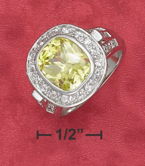 STERLING SILVER 5CT GREEN APPLE CZ RING W/ PAVE /BEADED SETTING .