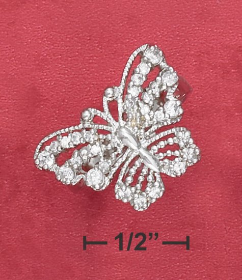 STERLING SILVER BEADED CZ 21MM BUTTERFLY RING .
