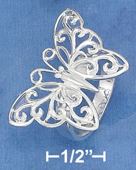 STERLING SILVER HIGH POLISH LARGE OPEN BUTTERFLY RING.