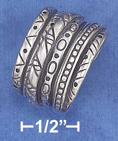 STERLING SILVER ANTIQUED 15MM SOUTHWEST DESIGN 6 BAND ILLUSION STACK RING