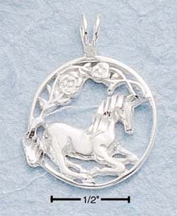 STERLING SILVER DC UNICORN W/IN CIRCLE CHARM