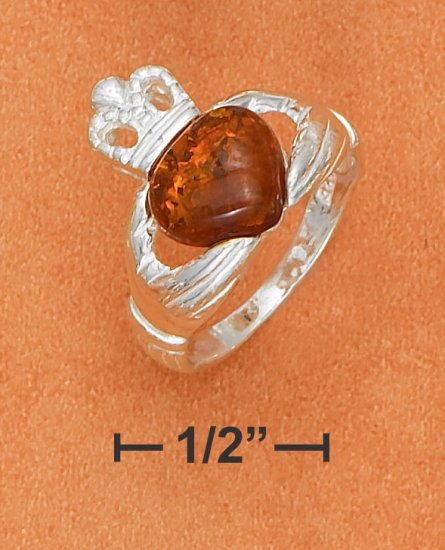 STERLING SILVER CLADDAGH RINGW/ HONEY AMBER HEART .