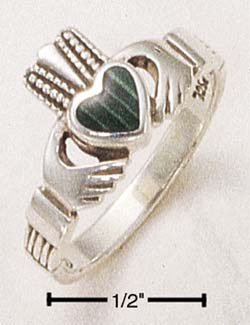 STERLING SILVER CLADDAH W/ MALACHITE INLAY RING .