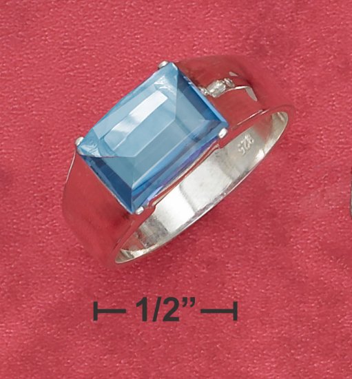 STERLING SILVER 8CT SMOKY BLUE DOMED EMERALD CUT CZ RING