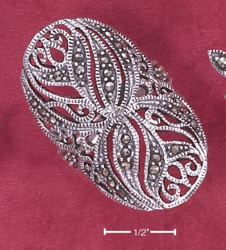 STERLING SILVER LARGE FLORAL FILIGREE MARCASITE RING