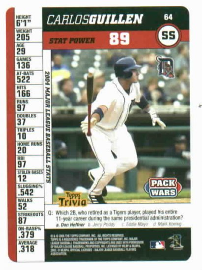 2005 Topps Pack Wars Carlos Guillen Detroit Tigers