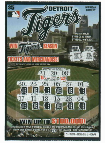 2007 Detroit Tigers Lottery Ticket ODDBALL