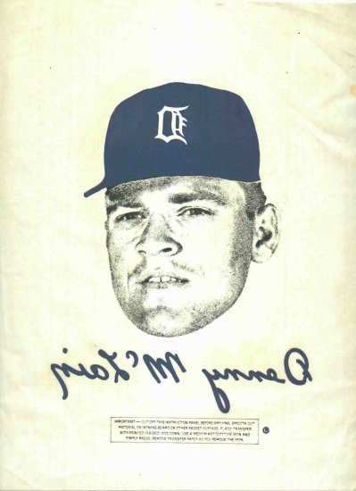 Ultra Rare Denny McClain Iron On 1968? Detroit Tigers