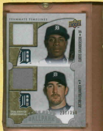 2009 Upper Deck Ballpark Curtis Granderson Justin Verlander Dual Jersey Card Detroit Tigers