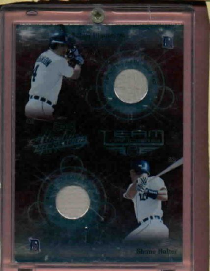 2002 Playoff Absolute Team Tandems Bobby Higginson Shane Halter Game Used Detroit Tigers