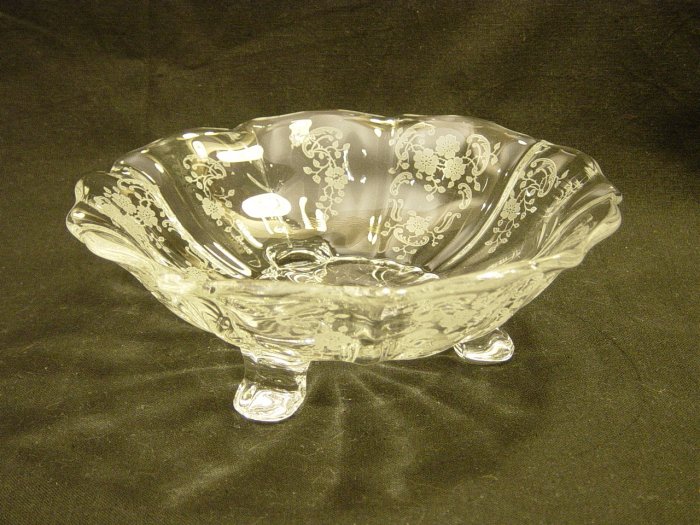 Fostoria Glass Crystal Meadow Rose Etch 3 Footed Bon-Bon Candy Dish