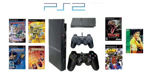 Slim Sony Playstation 2 "Summer Bundle" - 6 Games, DVD Movie + 2 Controllers