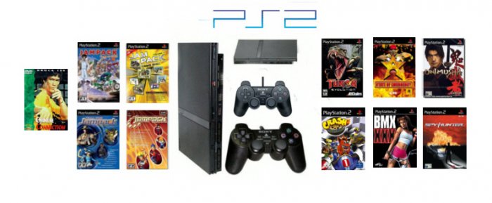 Slim Sony Playstation 2 "Gamers Paradise Bundle" - 10 Games, DVD Movie + 2 Controllers