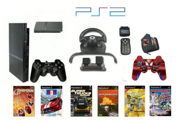 New Slim Sony Playstation 2 "Racers Paradise Bundle" - 6 Games, Grand Racing Wheel, 2 Controllers +