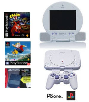 Slim Sony Playstation One - With 5" LCD Screen, 2 Games + Memory Card