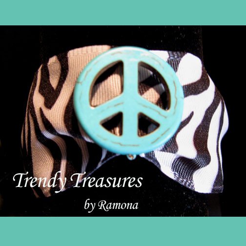 Peace Sign Ribbon Bracelet, Turquoise on Black & White, Love Style, Ramona Beasley