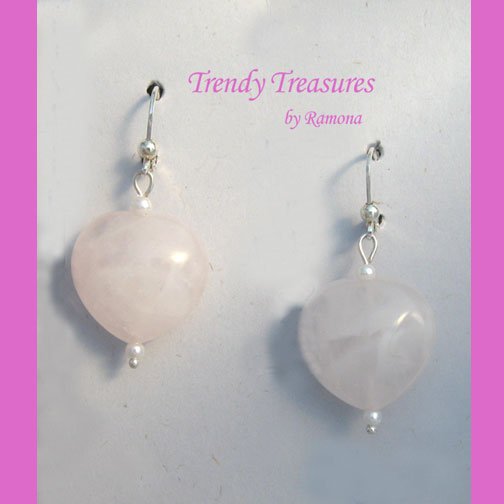 Rose Quartz Heart Earrings, Original Design, Ramona Beasley