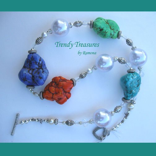 Reduced! Bold Statement Necklace,Multi Color,Giant Pearls & Crystals,Artisan Crafted, Ramona Beasley